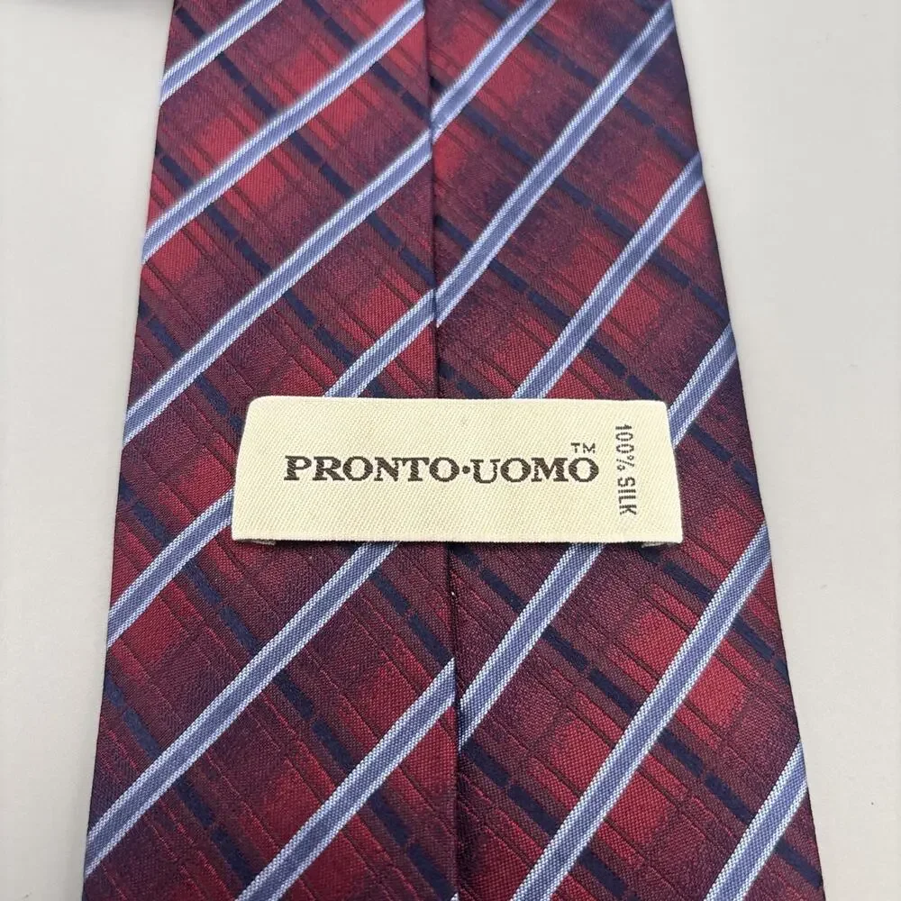 Pronto Uomo 100% Silk Necktie Geometric Blue Red Designer